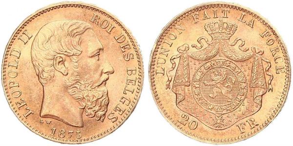 20 Franc Belgium Gold Leopold II of Belgium(1835 - 1909)