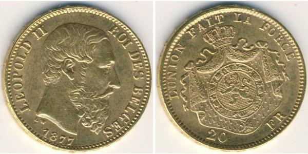 20 Franc Belgium Gold Leopold II of Belgium(1835 - 1909)