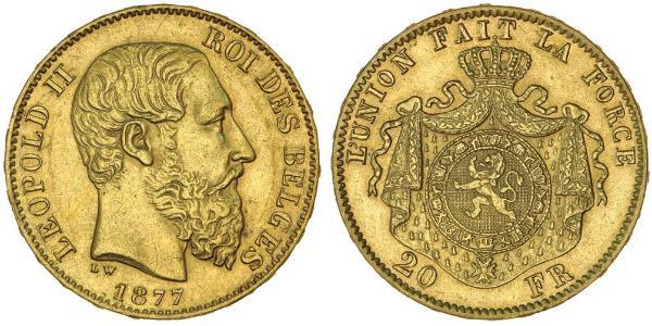 20 Franc Belgium Gold Leopold II of Belgium(1835 - 1909)