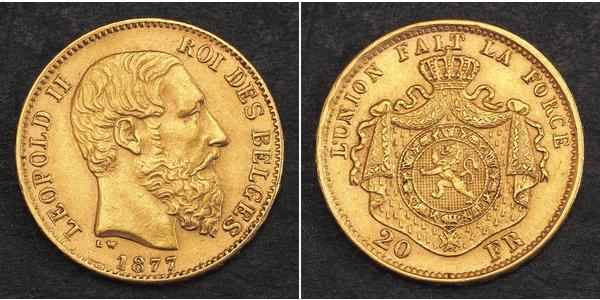 20 Franc Belgium Gold Leopold II of Belgium(1835 - 1909)