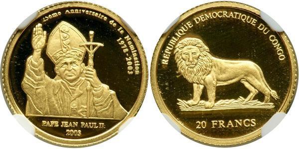 20 Franc Democratic Republic of the Congo Gold Pope John Paul II (1920 - 2005)