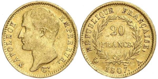 20 Franc Erstes Kaiserreich (1804-1814) Gold Napoleon Bonaparte(1769 - 1821)