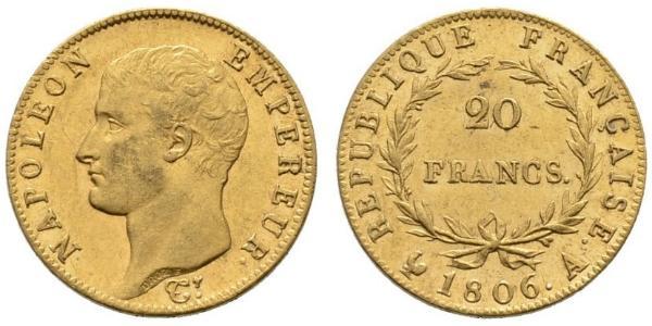 20 Franc Erstes Kaiserreich (1804-1814) Gold Napoleon Bonaparte(1769 - 1821)