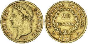 20 Franc First French Empire (1804-1814) Gold Napoleon (1769 - 1821)