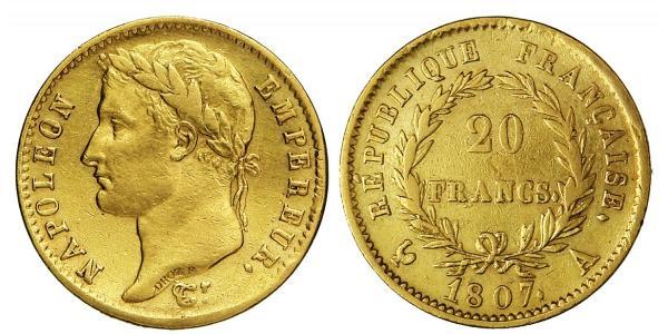20 Franc First French Empire (1804-1814) Gold Napoleon (1769 - 1821)