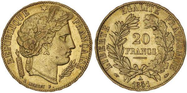 20 Franc French Second Republic (1848-1852) Gold 