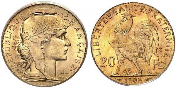 20 Franc French Third Republic (1870-1940)  Gold 