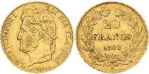 20 Franc July Monarchy (1830-1848) Gold Louis Philippe I of France (1773 -1850)