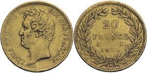 20 Franc July Monarchy (1830-1848) Gold Louis Philippe I of France (1773 -1850)
