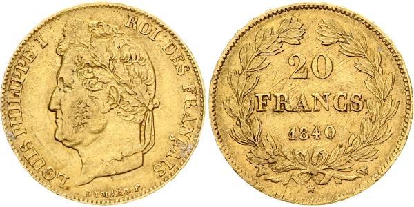 20 Franc July Monarchy (1830-1848) Gold Louis Philippe I of France (1773 -1850)