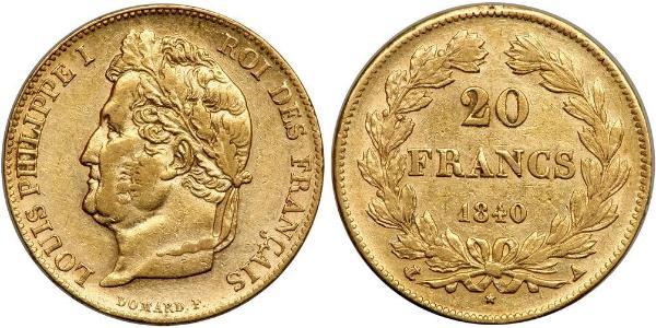 20 Franc July Monarchy (1830-1848) Gold Louis Philippe I of France (1773 -1850)