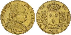 20 Franc Kingdom of France (1815-1830) Gold Louis XVIII of France (1755-1824)