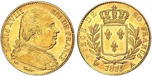 20 Franc Kingdom of France (1815-1830) Gold Louis XVIII of France (1755-1824)