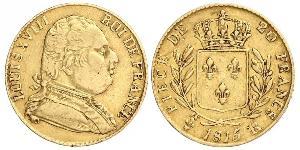 20 Franc Kingdom of France (1815-1830) Gold Louis XVIII of France (1755-1824)