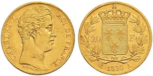 20 Franc Kingdom of France (1815-1830) Gold Charles X of France (1757-1836)