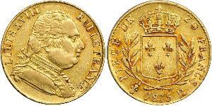 20 Franc Kingdom of France (1815-1830) Gold Louis XVIII of France (1755-1824)