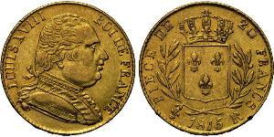 20 Franc Kingdom of France (1815-1830) Gold Louis XVIII of France (1755-1824)