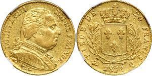 20 Franc Kingdom of France (1815-1830) Gold Louis XVIII of France (1755-1824)