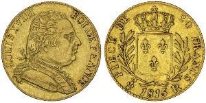 20 Franc Kingdom of France (1815-1830) Gold Louis XVIII of France (1755-1824)