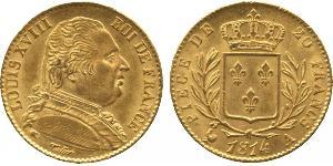 20 Franc Kingdom of France (1815-1830) Gold Louis XVIII of France (1755-1824)