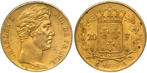 20 Franc Kingdom of France (1815-1830) Gold Charles X of France (1757-1836)