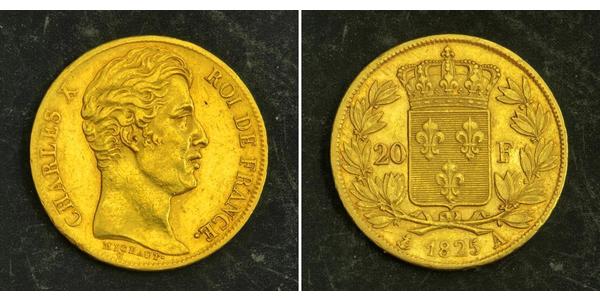 20 Franc Kingdom of France (1815-1830) Gold Karl X. von Frankreich (1757-1836)