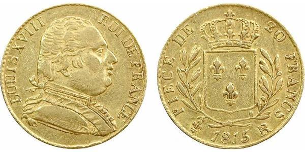 20 Franc Kingdom of France (1815-1830) Gold Louis XVIII of France (1755-1824)