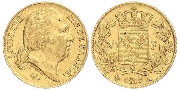 20 Franc Kingdom of France (1815-1830) Gold Louis XVIII of France (1755-1824)