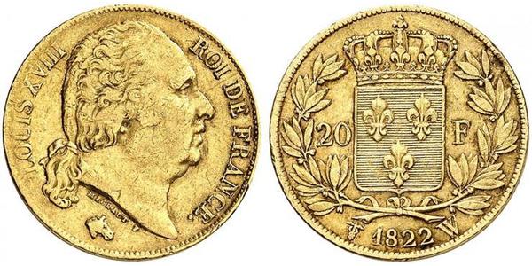 20 Franc Kingdom of France (1815-1830) Gold Louis XVIII of France (1755-1824)