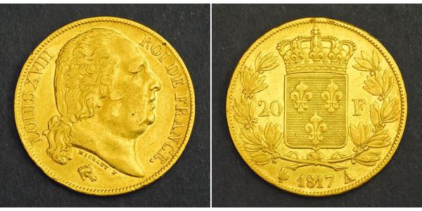 20 Franc Kingdom of France (1815-1830) Gold Louis XVIII of France (1755-1824)