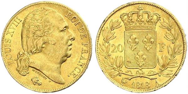 20 Franc Kingdom of France (1815-1830) Gold Louis XVIII of France (1755-1824)