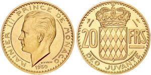 20 Franc Monaco Gold Rainier III, Prince of Monaco