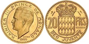 20 Franc Monaco Gold Rainier III, Prince of Monaco