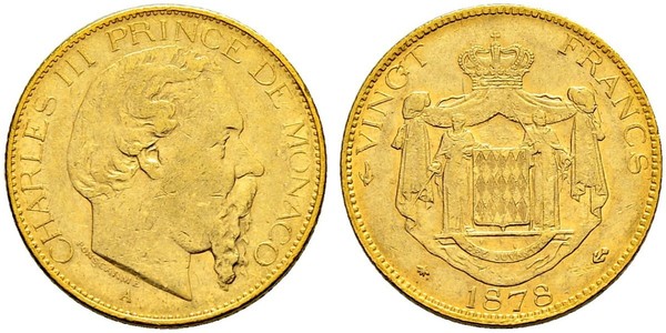 20 Franc Monaco Gold Charles III. von Monaco (1818-1889)