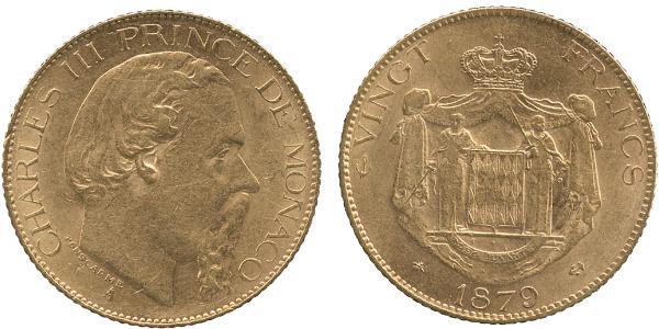 20 Franc Monaco Gold Charles III. von Monaco (1818-1889)