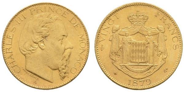 20 Franc Monaco Gold Charles III Prince of Monaco (1818-1889)