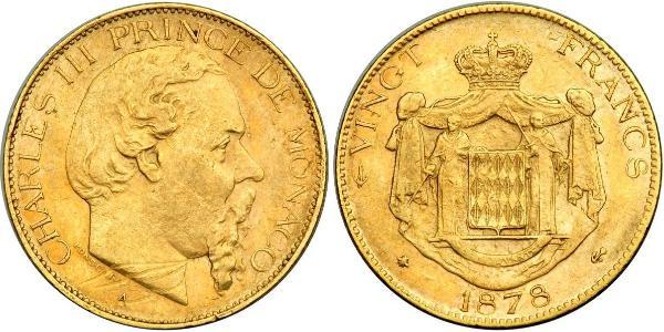 20 Franc Monaco Gold Charles III Prince of Monaco (1818-1889)