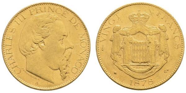 20 Franc Monaco Gold Charles III Prince of Monaco (1818-1889)