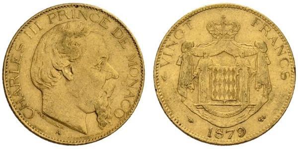 20 Franc Monaco Gold Charles III Prince of Monaco (1818-1889)