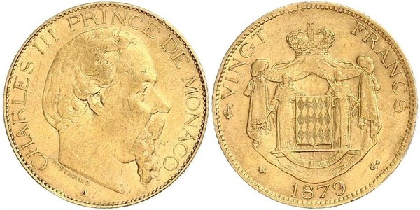 20 Franc Monaco Gold Charles III Prince of Monaco (1818-1889)