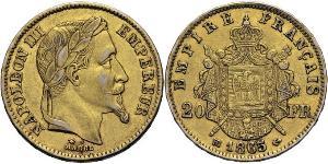 20 Franc Second French Empire (1852-1870) Gold Napoleon III (1808-1873)