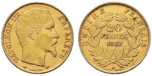 20 Franc Second French Empire (1852-1870) Gold Napoleon III (1808-1873)