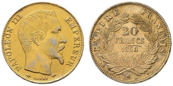 20 Franc Second French Empire (1852-1870) Gold Napoleon III (1808-1873)