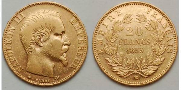 20 Franc Second French Empire (1852-1870) Gold Napoleon III (1808-1873)