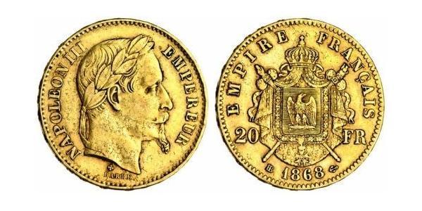 20 Franc Second French Empire (1852-1870) Gold Napoleon III (1808-1873)