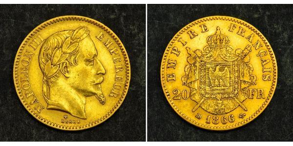 20 Franc Second French Empire (1852-1870) Gold Napoleon III (1808-1873)