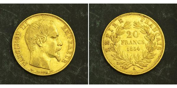 20 Franc Second French Empire (1852-1870) Gold Napoleon III (1808-1873)