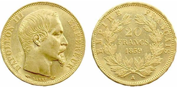 20 Franc Second French Empire (1852-1870) Gold Napoleon III (1808-1873)