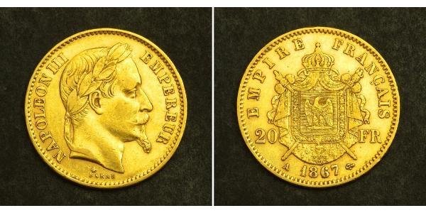 20 Franc Second French Empire (1852-1870) Gold Napoleon III (1808-1873)