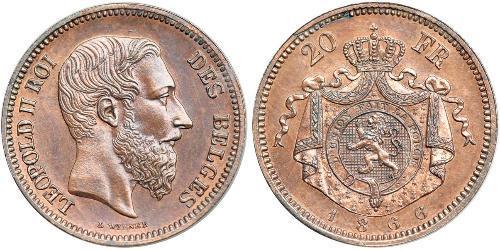 20 Franc Belgien Kupfer Leopold II (1835 - 1909)